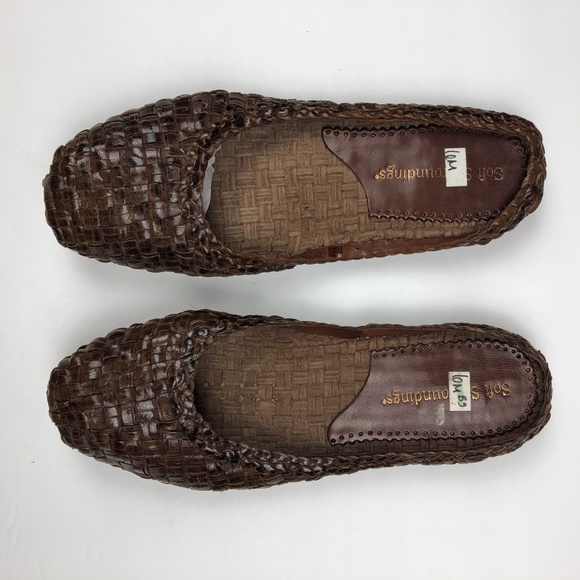 NEW SOFT SURROUNDINGS LEATHER Woven Flats Brown 6 - Picture 2 of 4